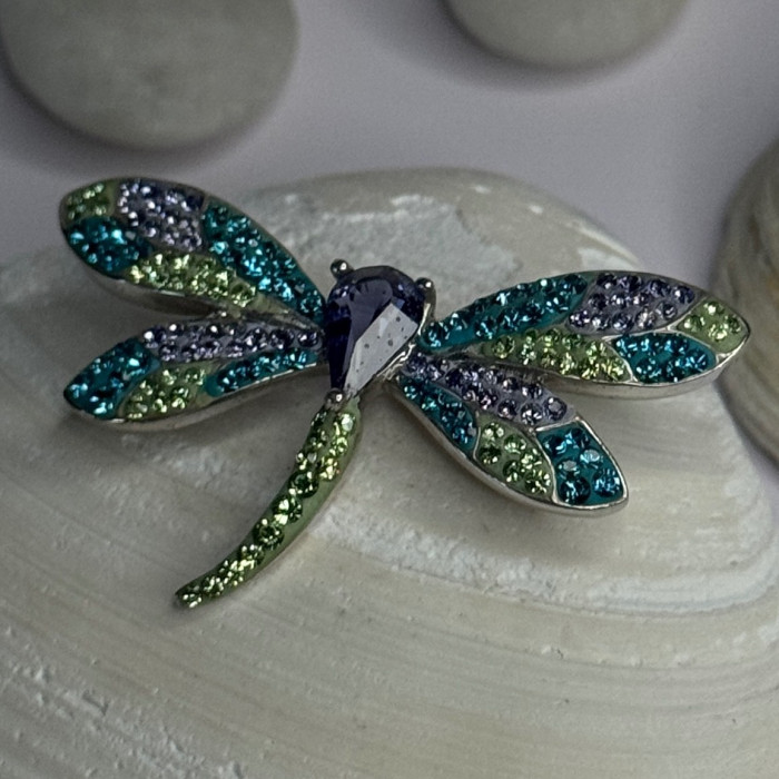 925 Sterling Silver Dragonfly Amethyst & Cz Pendant Length 1 Inch