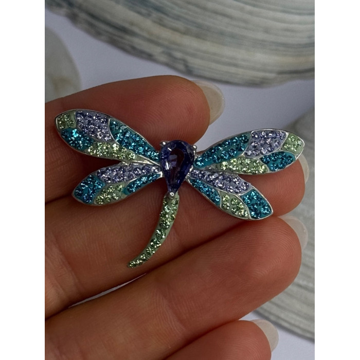 925 Sterling Silver Dragonfly Amethyst & Cz Pendant Length 1 Inch