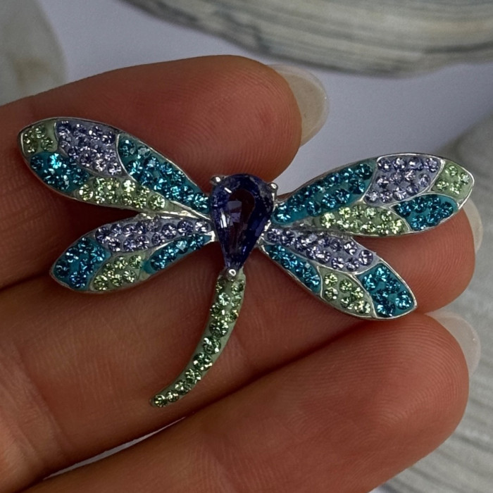 925 Sterling Silver Dragonfly Amethyst & Cz Pendant Length 1 Inch