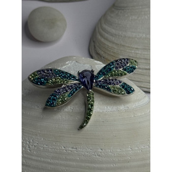 925 Sterling Silver Dragonfly Amethyst & Cz Pendant Length 1 Inch