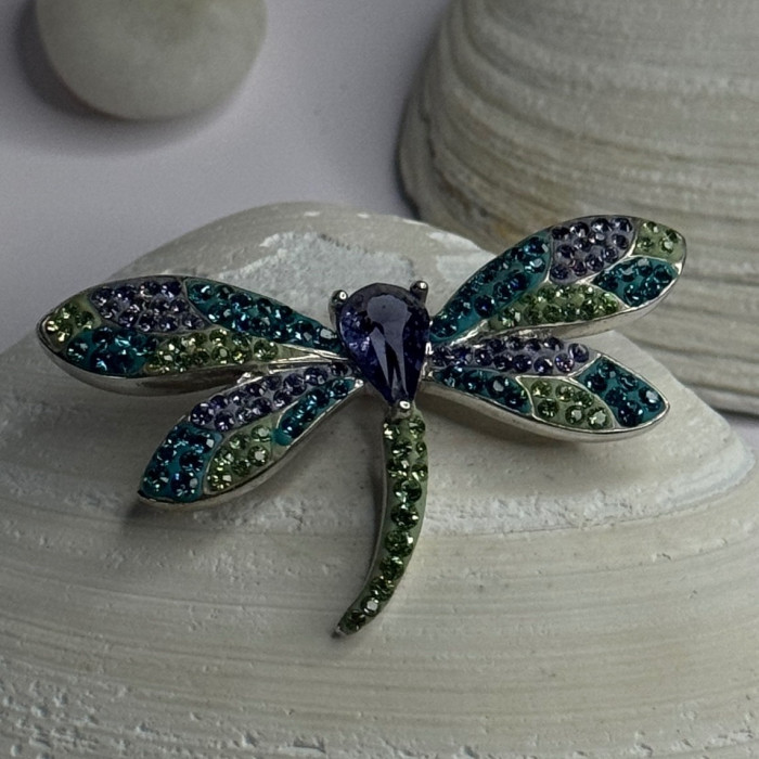 925 Sterling Silver Dragonfly Amethyst & Cz Pendant Length 1 Inch