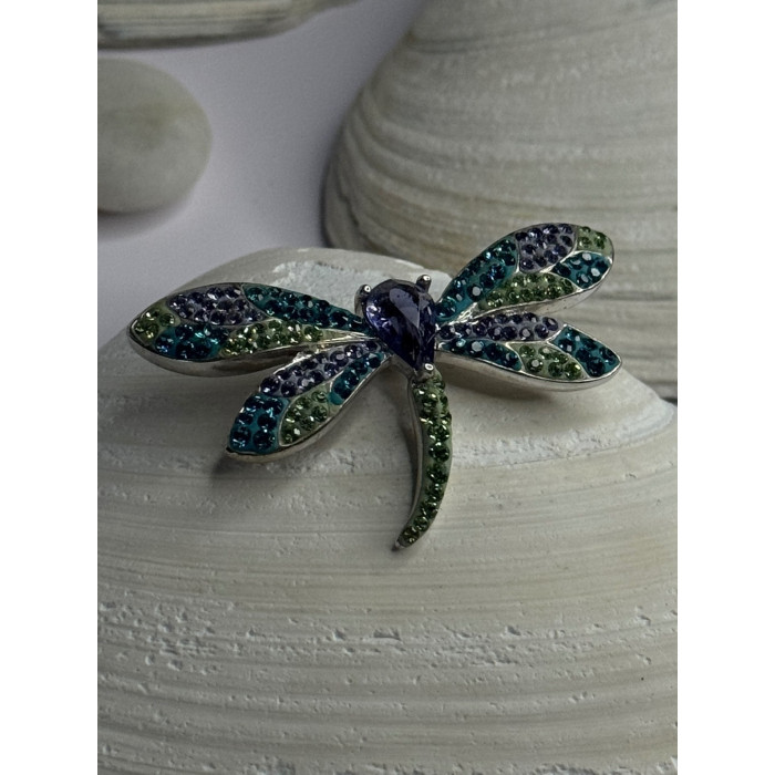 925 Sterling Silver Dragonfly Amethyst & Cz Pendant Length 1 Inch