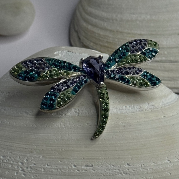 925 Sterling Silver Dragonfly Amethyst & Cz Pendant Length 1 Inch