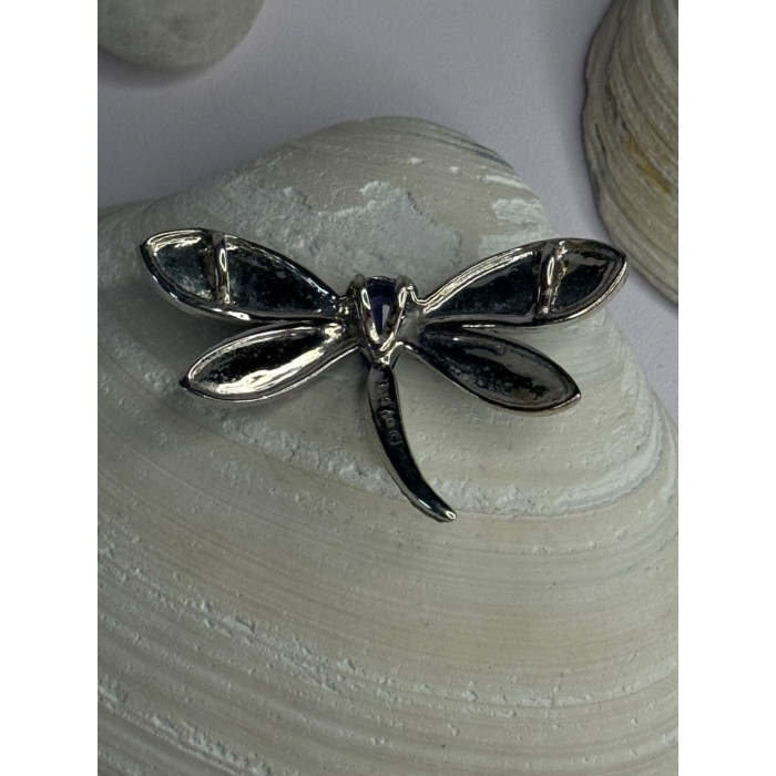 925 Sterling Silver Dragonfly Amethyst & Cz Pendant Length 1 Inch