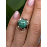 Vintage 925 Sterling Silver Green Peking Glass Stone Ring Size 6