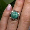 Vintage 925 Sterling Silver Green Peking Glass Stone Ring Size 6