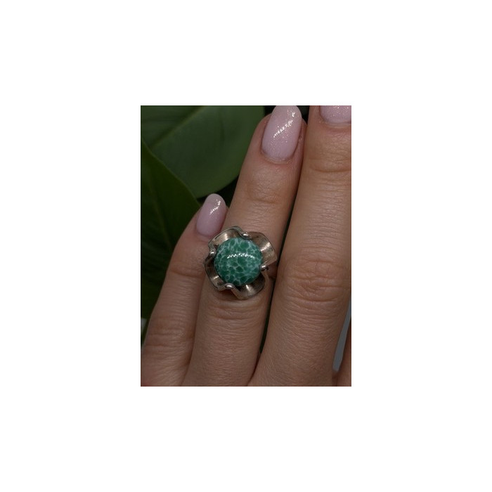 Vintage 925 Sterling Silver Green Peking Glass Stone Ring Size 6