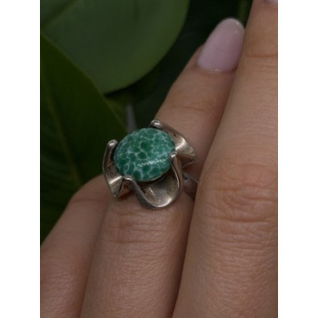 Vintage 925 Sterling Silver Green Peking Glass Stone Ring Size 6