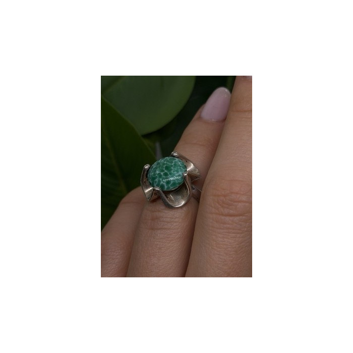 Vintage 925 Sterling Silver Green Peking Glass Stone Ring Size 6