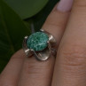 Vintage 925 Sterling Silver Green Peking Glass Stone Ring Size 6