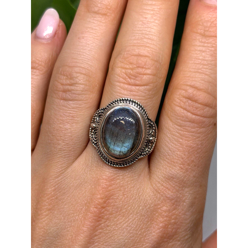 Vintage 925 Sterling Silver Labradorite Gemstone Ring Size 11