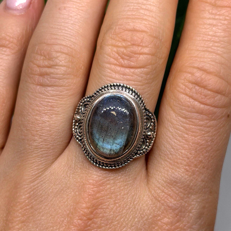 Vintage 925 Sterling Silver Labradorite Gemstone Ring Size 11
