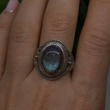 Vintage 925 Sterling Silver Labradorite Gemstone Ring Size 11