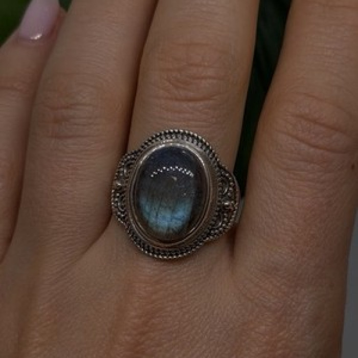Vintage 925 Sterling Silver Labradorite Gemstone Ring Size 11