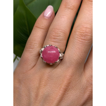 925 Sterling Silver Pink Agate Flower Ring Size 7.5