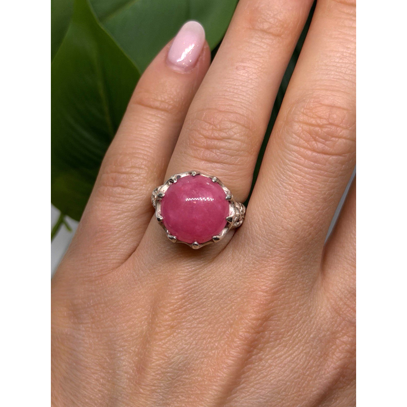 925 Sterling Silver Pink Agate Flower Ring Size 7.5