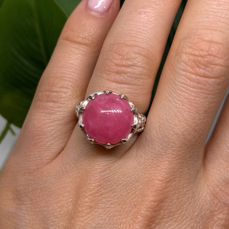 925 Sterling Silver Pink Agate Flower Ring Size 7.5