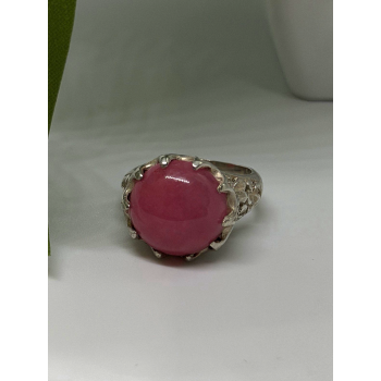 925 Sterling Silver Pink Agate Flower Ring Size 7.5