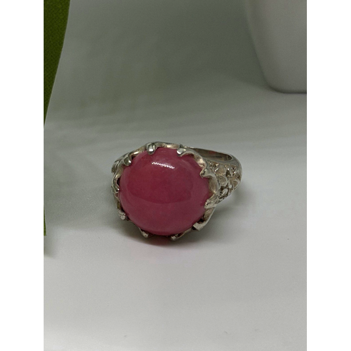 925 Sterling Silver Pink Agate Flower Ring Size 7.5