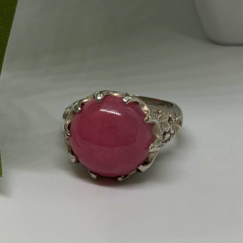 925 Sterling Silver Pink Agate Flower Ring Size 7.5