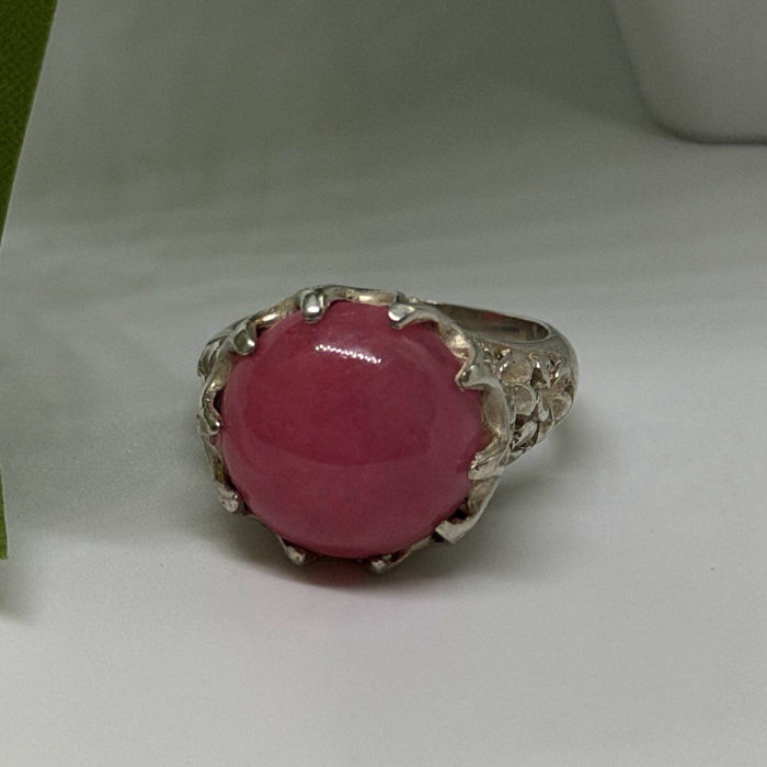 925 Sterling Silver Pink Agate Flower Ring Size 7.5