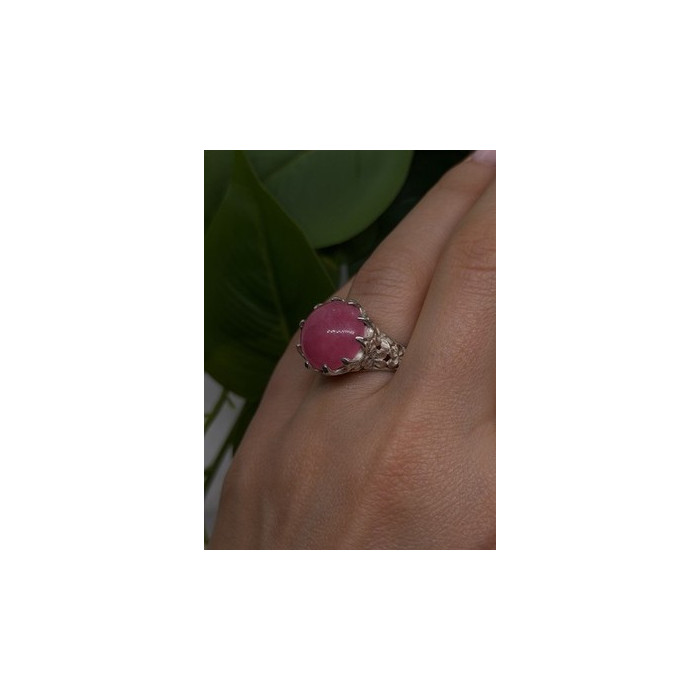 925 Sterling Silver Pink Agate Flower Ring Size 7.5