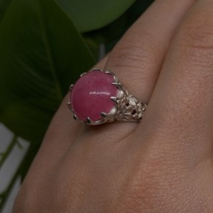 925 Sterling Silver Pink Agate Flower Ring Size 7.5