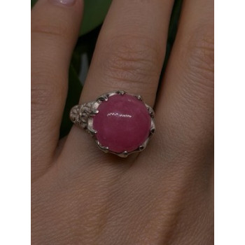 925 Sterling Silver Pink Agate Flower Ring Size 7.5