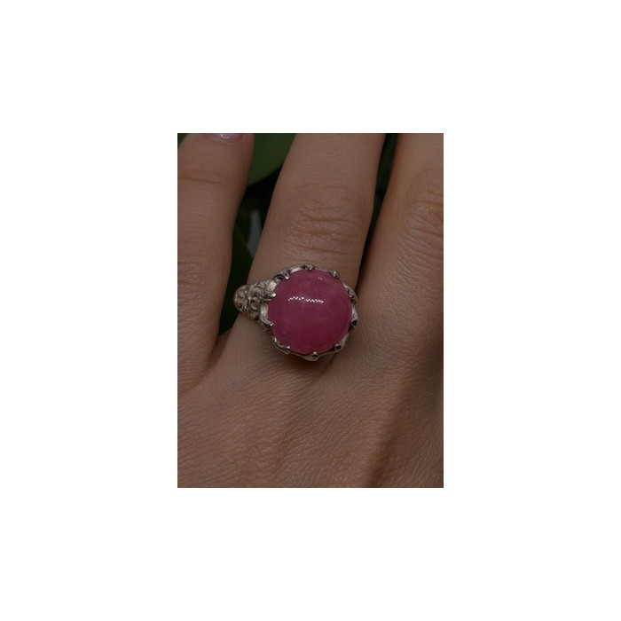 925 Sterling Silver Pink Agate Flower Ring Size 7.5