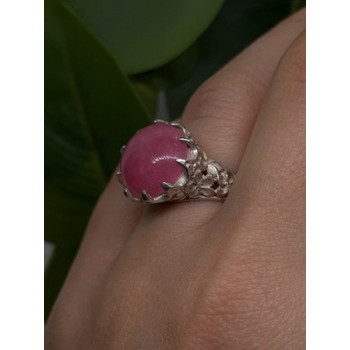 925 Sterling Silver Pink Agate Flower Ring Size 7.5