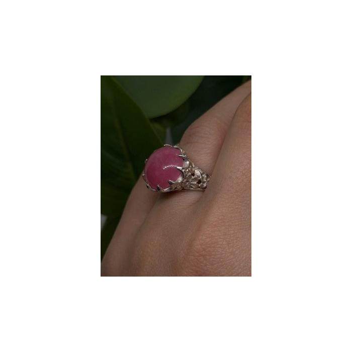 925 Sterling Silver Pink Agate Flower Ring Size 7.5