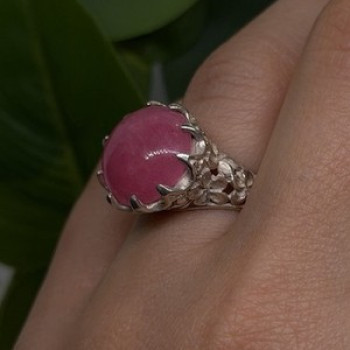 925 Sterling Silver Pink Agate Flower Ring Size 7.5