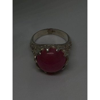 925 Sterling Silver Pink Agate Flower Ring Size 7.5