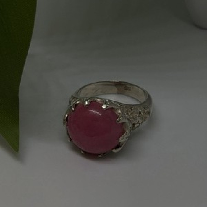 925 Sterling Silver Pink Agate Flower Ring Size 7.5