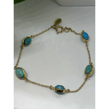 925 Sterling Silver Gold Plated Turquoise Bracelet 7.5