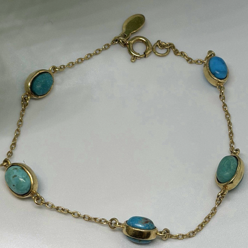 925 Sterling Silver Gold Plated Turquoise Bracelet 7.5