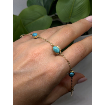 925 Sterling Silver Gold Plated Turquoise Bracelet 7.5