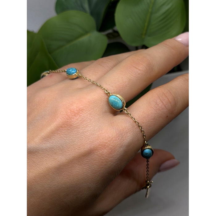925 Sterling Silver Gold Plated Turquoise Bracelet 7.5