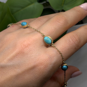 925 Sterling Silver Gold Plated Turquoise Bracelet 7.5