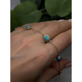 925 Sterling Silver Gold Plated Turquoise Bracelet 7.5