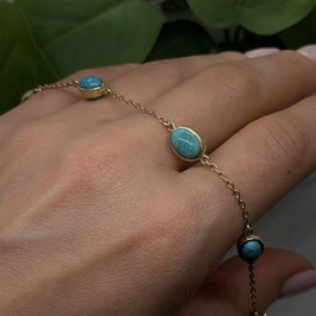 925 Sterling Silver Gold Plated Turquoise Bracelet 7.5