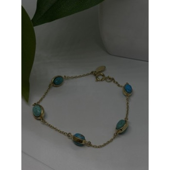 925 Sterling Silver Gold Plated Turquoise Bracelet 7.5