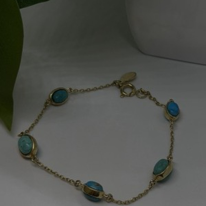 925 Sterling Silver Gold Plated Turquoise Bracelet 7.5