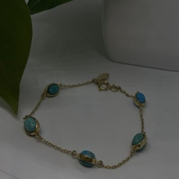 925 Sterling Silver Gold Plated Turquoise Bracelet 7.5