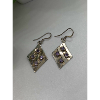 Beautiful Vintage 925 Sterling Silver Amethyst Earrings