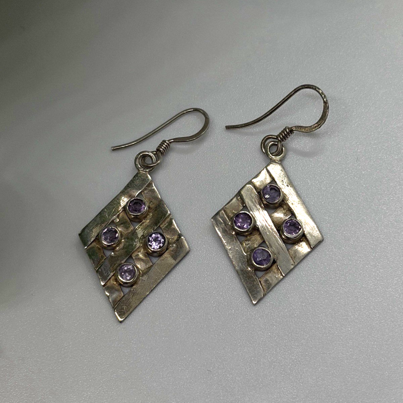 Beautiful Vintage 925 Sterling Silver Amethyst Earrings