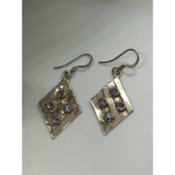 Beautiful Vintage 925 Sterling Silver Amethyst Earrings