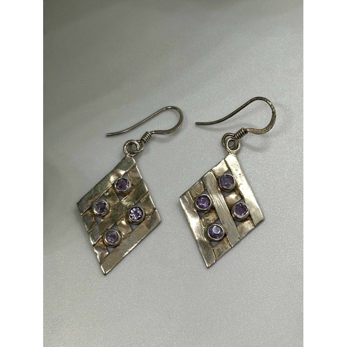 Beautiful Vintage 925 Sterling Silver Amethyst Earrings