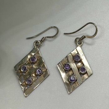 Beautiful Vintage 925 Sterling Silver Amethyst Earrings