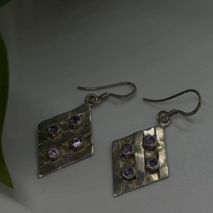 Beautiful Vintage 925 Sterling Silver Amethyst Earrings